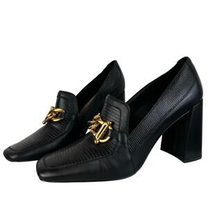 GIBSON LATIMER Ritah Black Leather Gold Chain Embossed Block Heel Pumps (Sz 10)